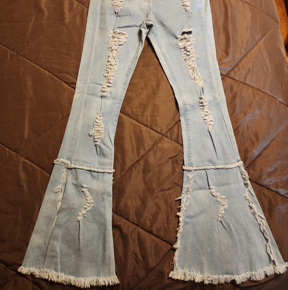 Light Blue Distressed Flare Jeans